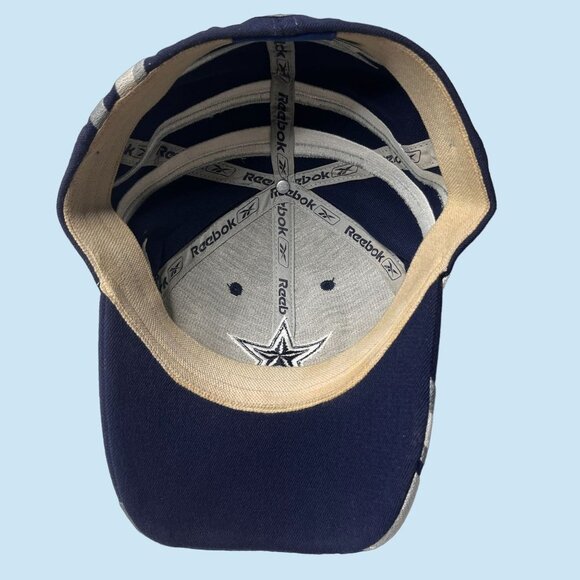 VTG 90s Dallas Cowboy NFL Hat‎ Cap Mens Fitted Navy Blue Reebok White Flames - Picture 5 of 9